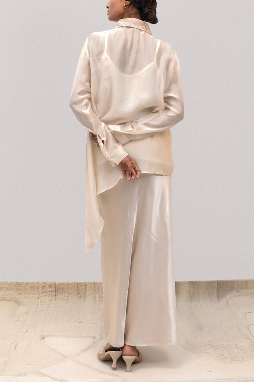 Eeda Ivory Silk Highlow Shirt
