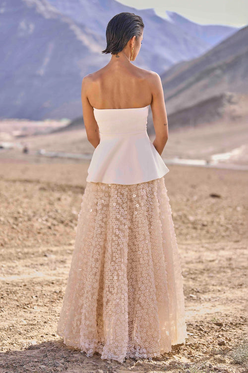 Ivory Peplum Top with 3D Floral Sequin Skirt