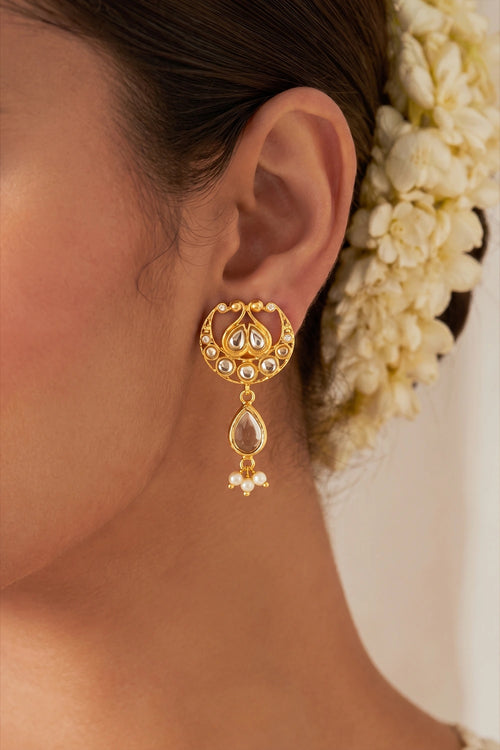 Chaand Roop Stud Earrings with Mirror Polki