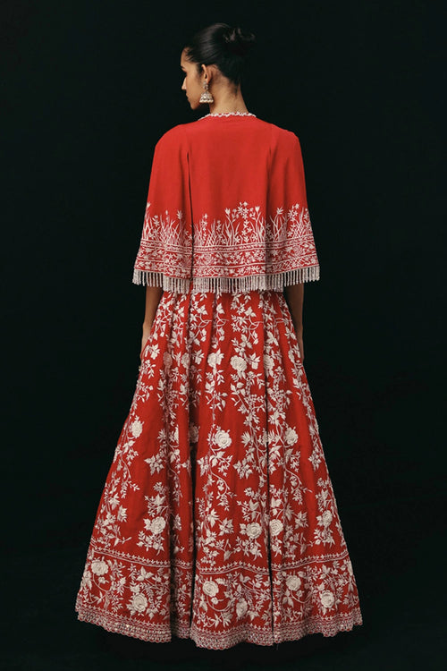 Red Parsi Gaara Lehenga