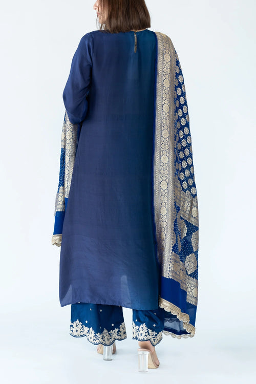 Royal Navy Ombre Kurta With Dupatta
