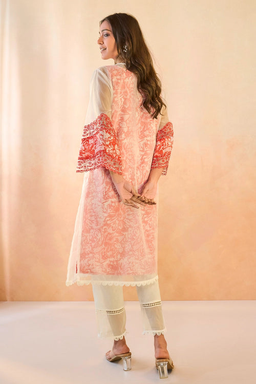 Rose Floral Embroidered Organza Slip Kurta Set