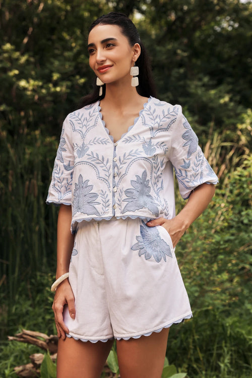 Pastel Hue Palmera Embroidered Co-ord Set