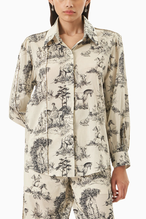 Black and Off White Noble Ground Embellished Shirt