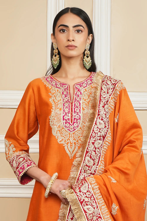 Amira Orange Kurta with Sharara and Dupatta