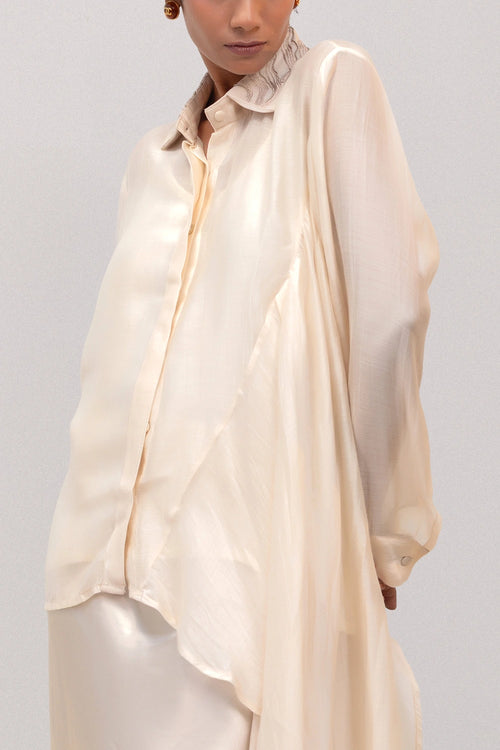 Eeda Ivory Silk Highlow Shirt