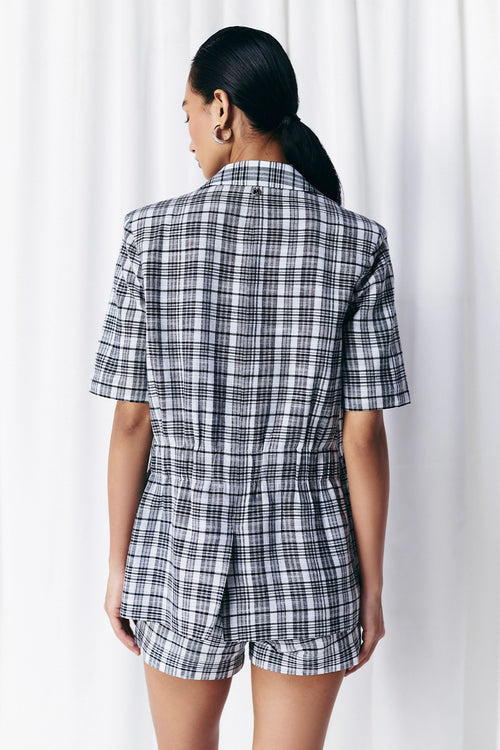 Black & White Check Embellished Blazer
