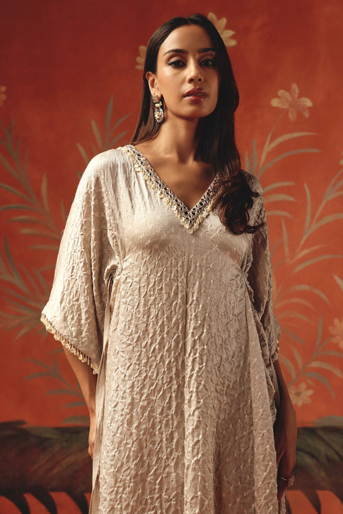 Moon Dust V Neck Drawstring Kurta with Chanderi Silk Palazzos
