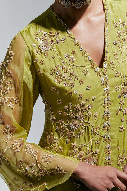 Floral Embroidered Silk Henna Sharara Set