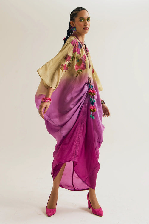 Cherry-Blossom Ecru Lavender Kaftan
