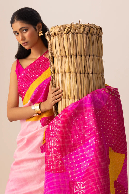 Rani Multi Bandhani Patchwork Saree