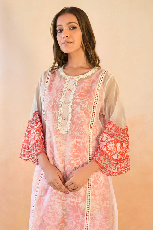 Rose Floral Embroidered Organza Slip Kurta Set