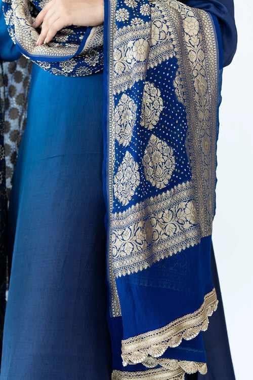 Royal Navy Ombre Kurta With Dupatta
