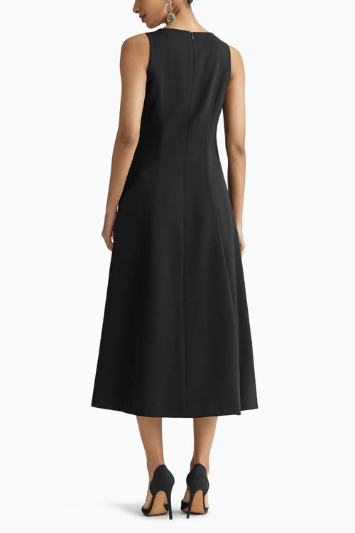 Black Stretch Suiting Midi Dress