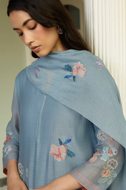 Mist Blue Applique Kurta Set