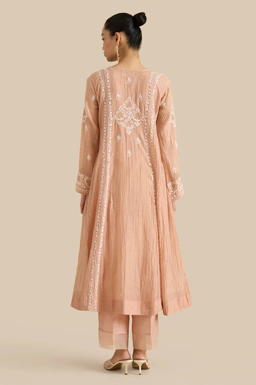 Kurta Set With Gathers Set With Chikankari Threadwork And Haath Ki Jaali Embroidery