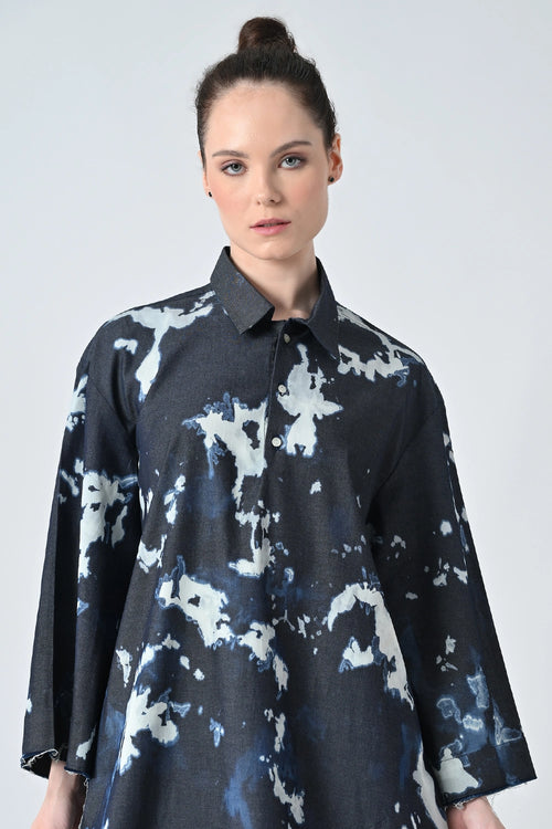 Midnight Blue Ink Abstract Printed Shirt Dress