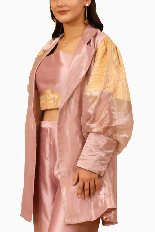 Chamak Lilac Crop Blouse and Trouser with Coat