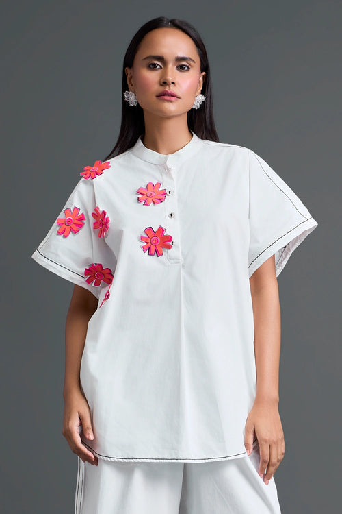 White Floral Patch Top