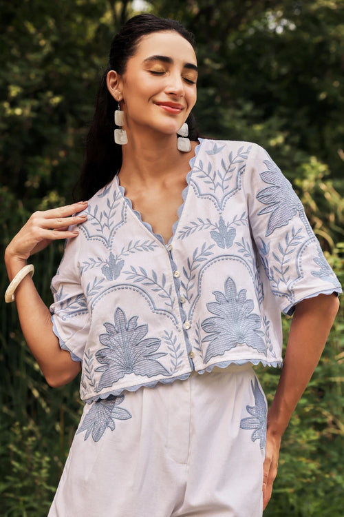Pastel Hue Palmera Embroidered Co-ord Set