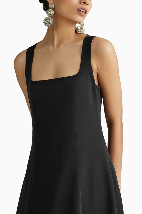 Black Stretch Suiting Midi Dress