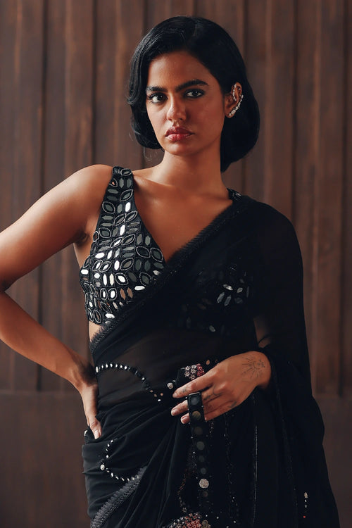 Georgette Black Embellished Saree