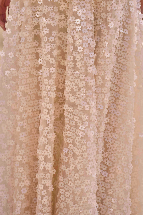 Ivory Peplum Top with 3D Floral Sequin Skirt
