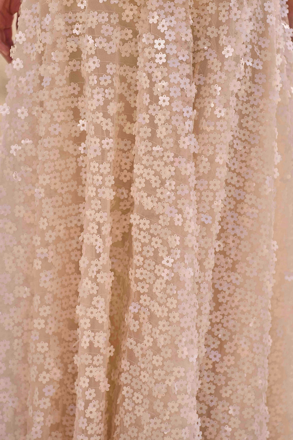 Ivory Peplum Top with 3D Floral Sequin Skirt