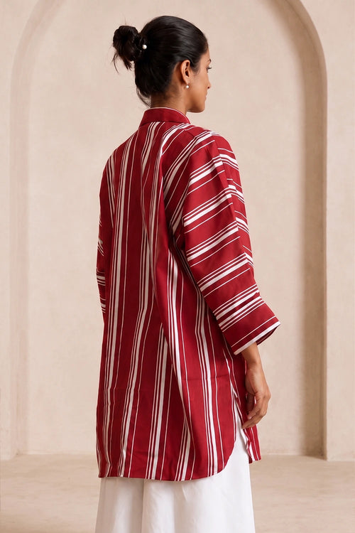 Crimson Striped Bloom Dress
