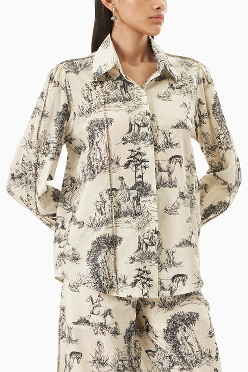 Black and Off White Noble Ground Embellished Shirt