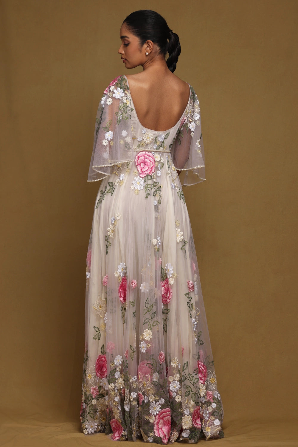 Floral Gown with Pearl Belt