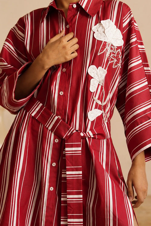 Crimson Striped Bloom Dress