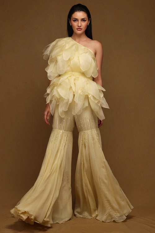One shoulder Ruffle Top with Beaded Pants