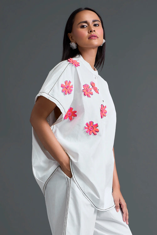 White Floral Patch Top