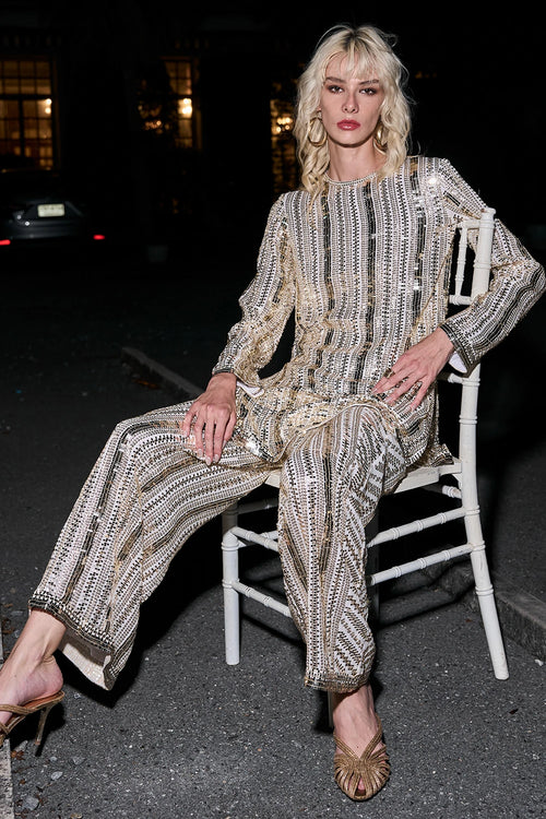 Ivory Gold Sequin Top And Pant