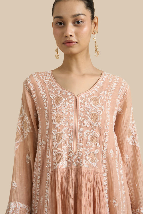 Kurta Set With Gathers Set With Chikankari Threadwork And Haath Ki Jaali Embroidery