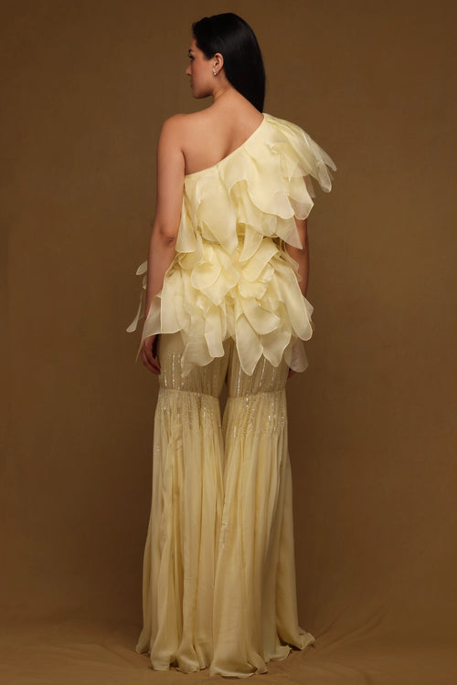 One shoulder Ruffle Top with Beaded Pants
