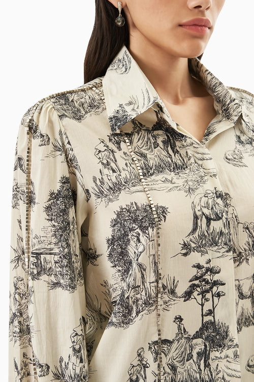 Black and Off White Noble Ground Embellished Shirt