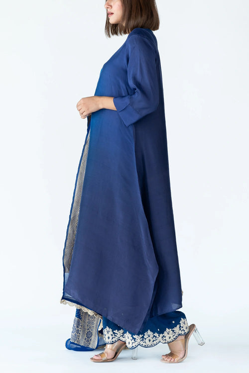 Royal Navy Ombre Kurta With Dupatta