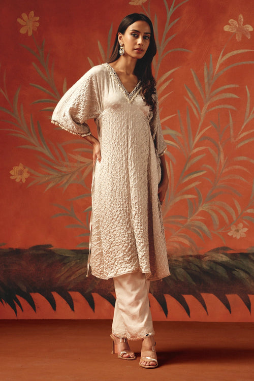 Moon Dust V Neck Drawstring Kurta with Chanderi Silk Palazzos