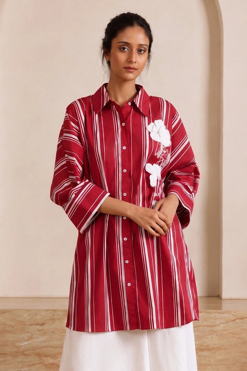 Crimson Striped Bloom Dress