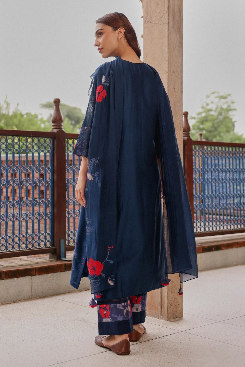 Indigo Bloom Applique Kurta Set