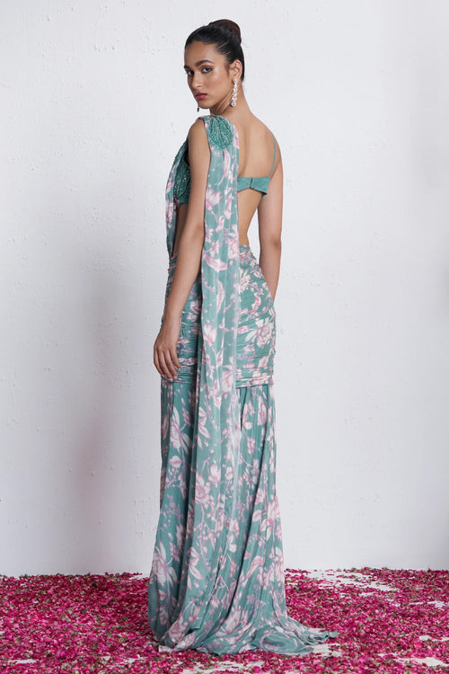 Teal Temptation Sari