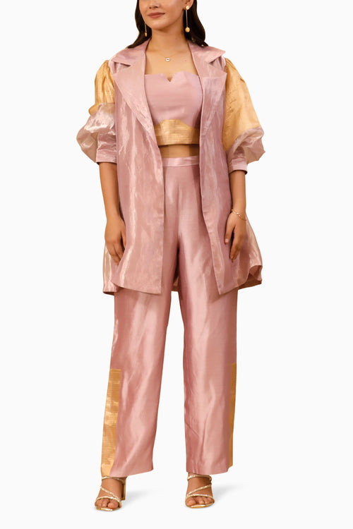 Chamak Lilac Crop Blouse and Trouser with Coat