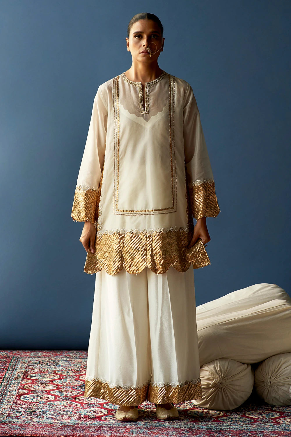 Indira Pearl Organza Kurta And Sharara Set
