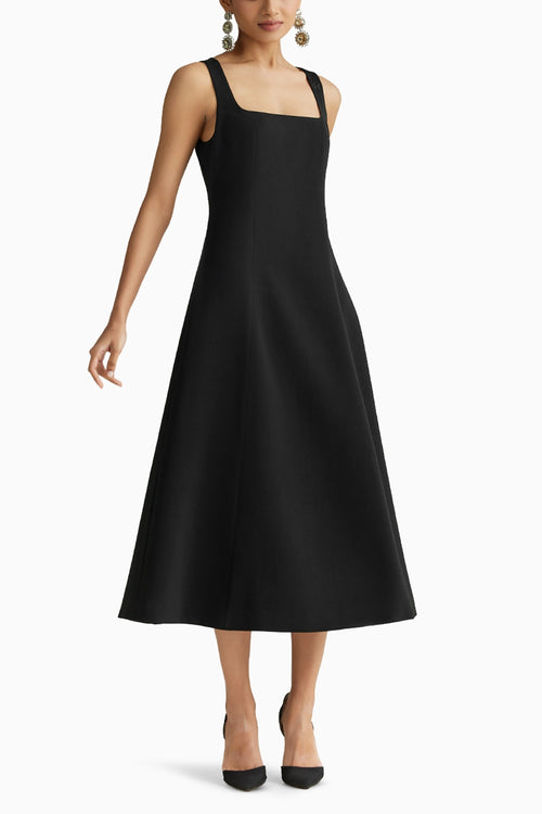 Black Stretch Suiting Midi Dress