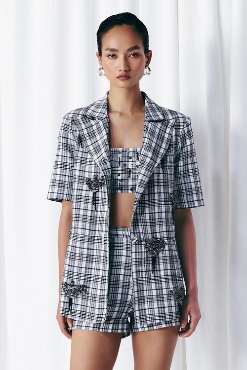 Black & White Check Embellished Blazer