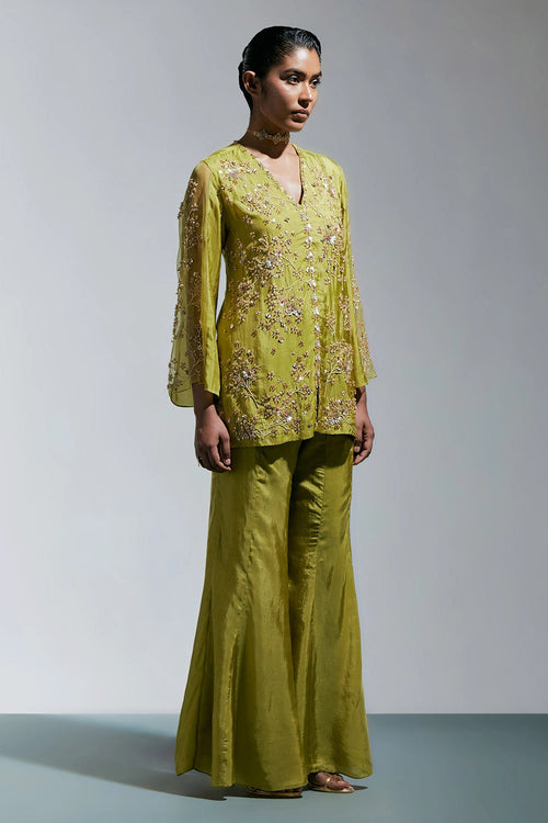 Floral Embroidered Silk Henna Sharara Set