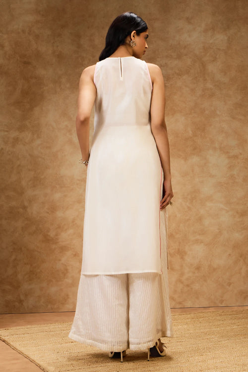 Ivory Threadwork Dress And Pants Set