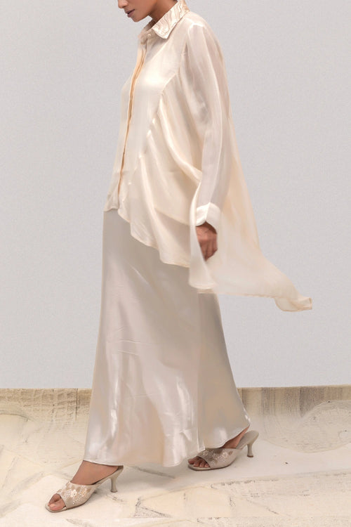 Eeda Ivory Silk Highlow Shirt